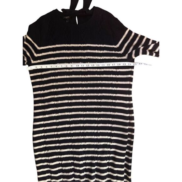 Talbots Navy Blue Ivory Cable Knit Wool Blend Sweater Dress Petite / XL Bell Sle - Picture 10 of 14